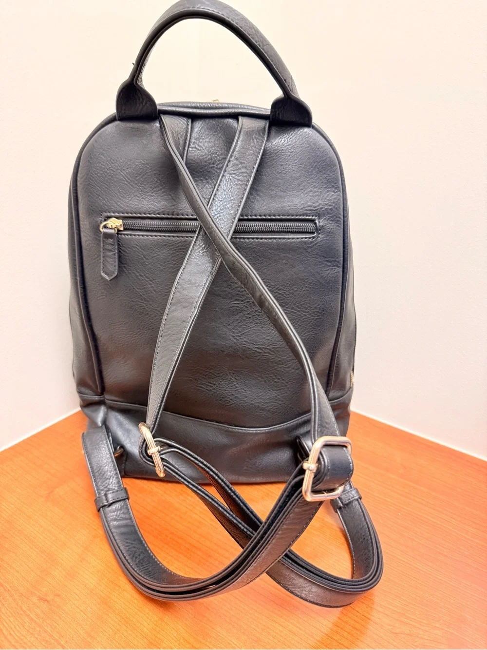 MMS Design Studio Black Woven Leather Backpack with Gold Zippers EUC